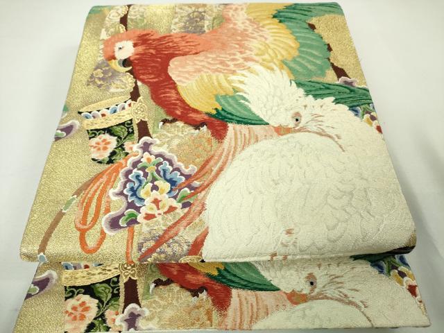 平和屋本店□希少 アンティーク 大正ロマン 丸帯 鸚鵡 オウム 金糸