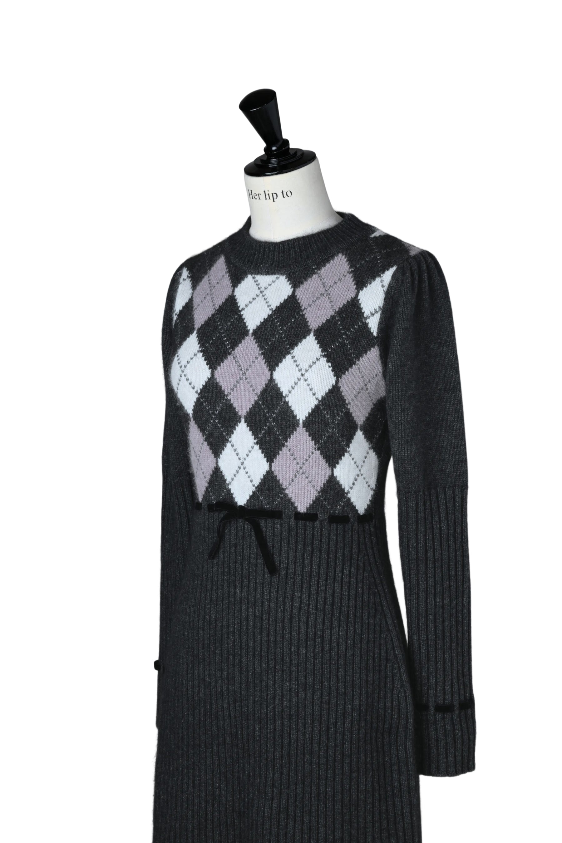 新色】Moor Argyle Ribbon Knit Dress