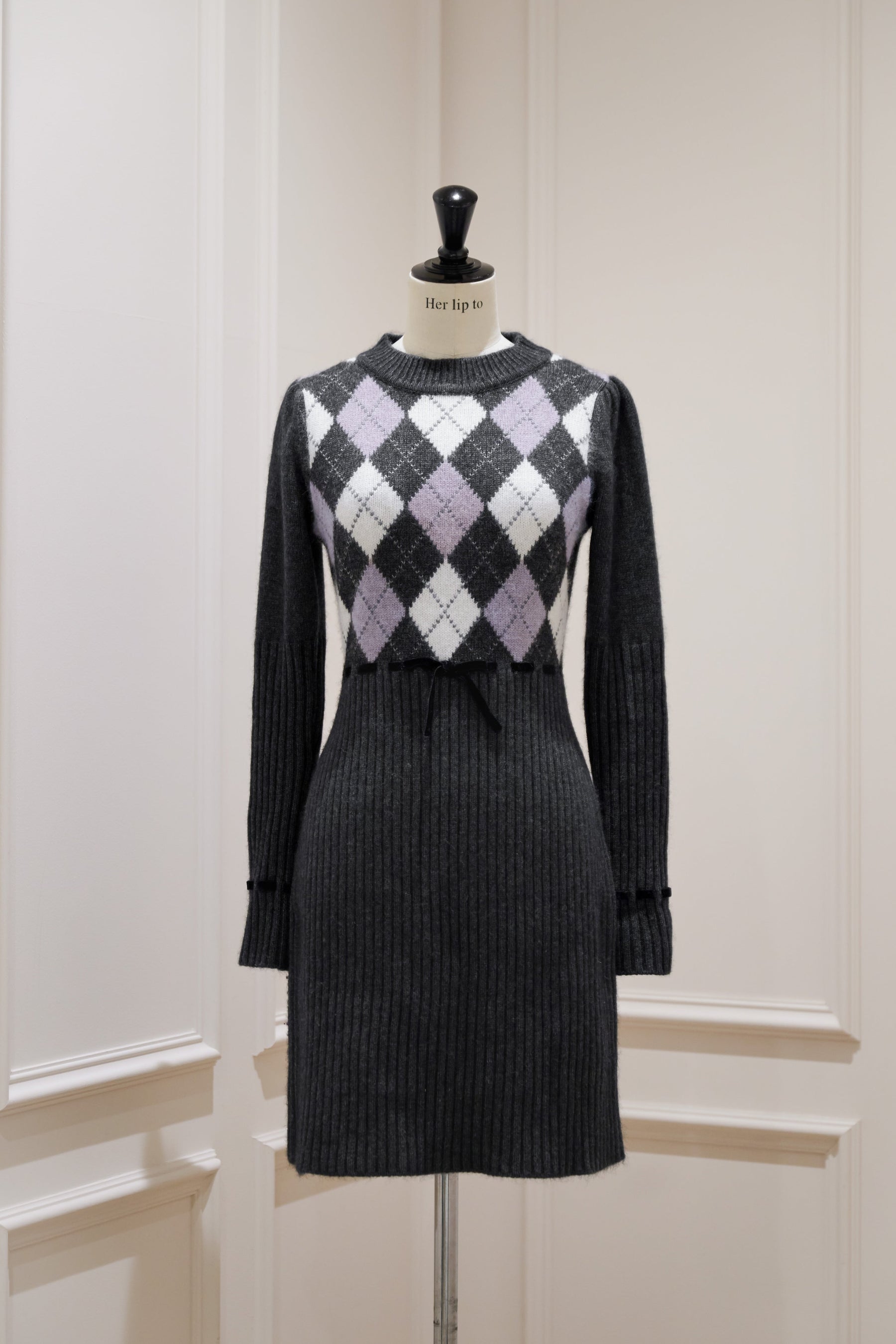 新色】Moor Argyle Ribbon Knit Dress