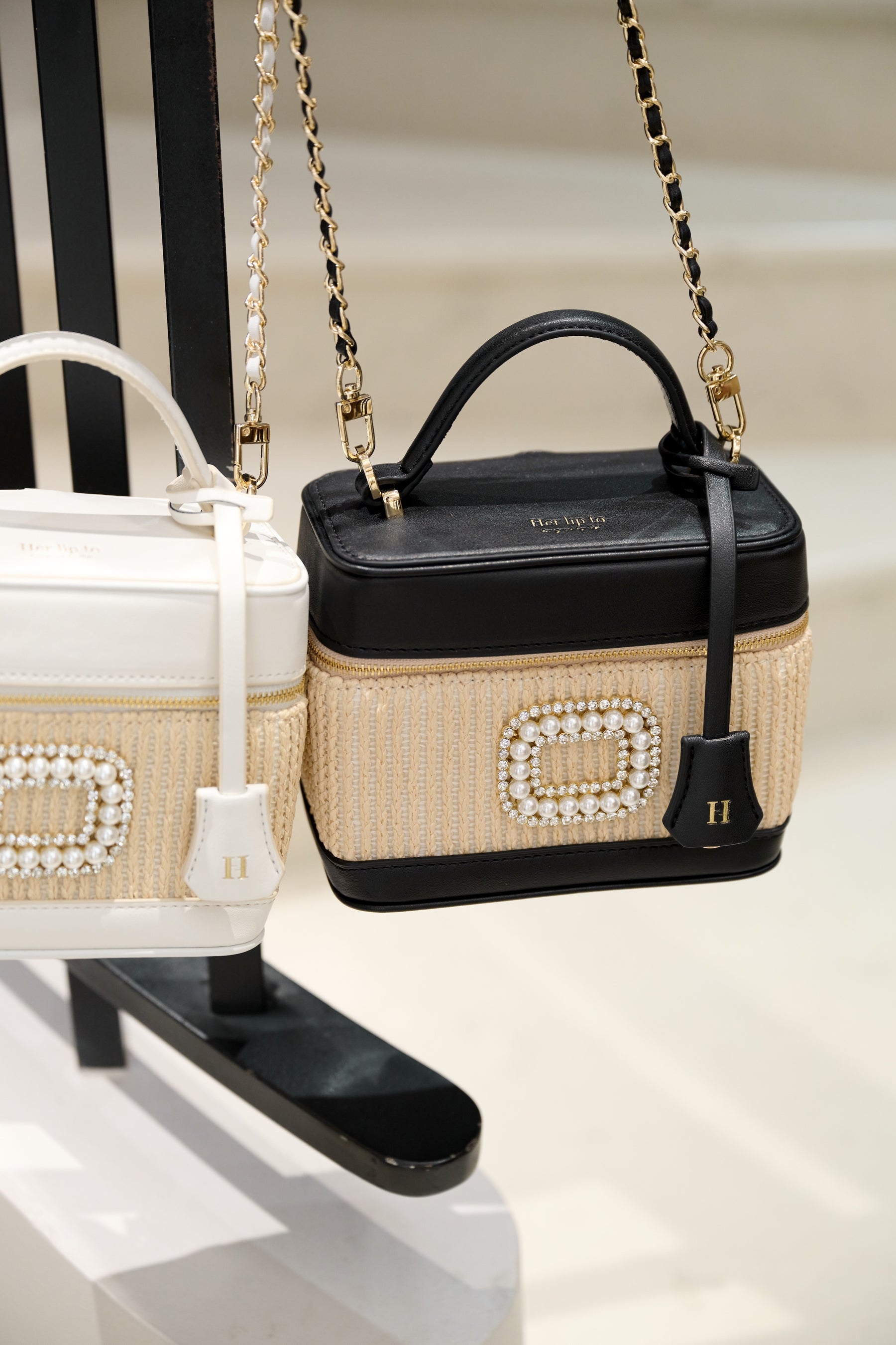 Raffia Effect Crystal Vanity Bag