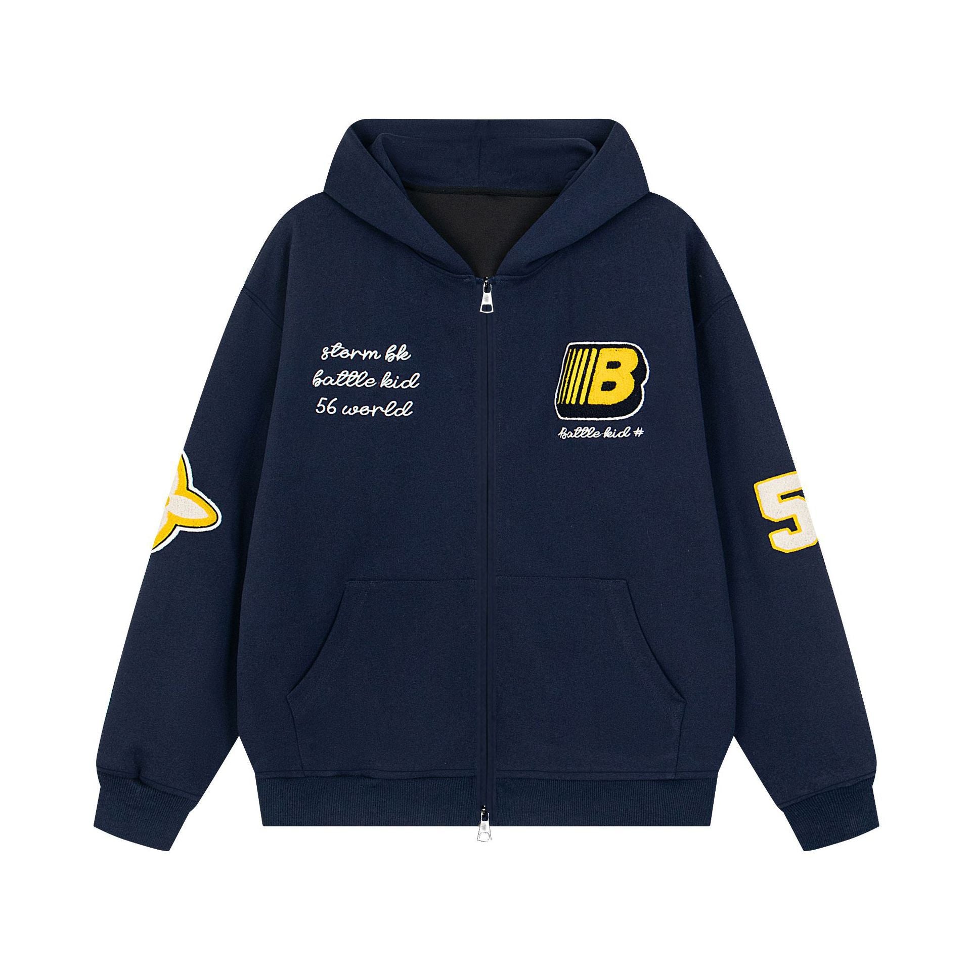 刺繍ロゴワッペンジップパーカー｜ストリート系バトルキッドデザイン