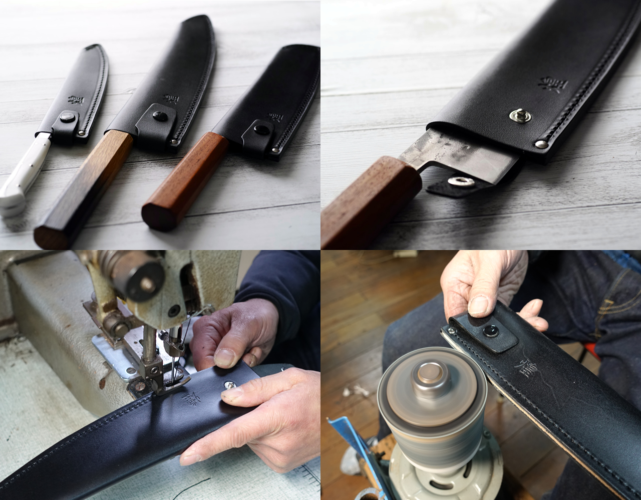 包丁サヤ手作り革製鞘骨スキ角型 – 堺一文字光秀