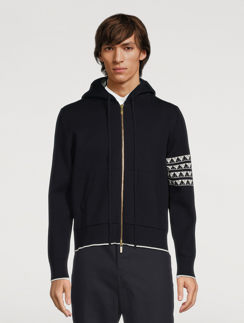 THOM BROWNE Zip Hoodie With Hector Jacquard Back | Holt Renfrew