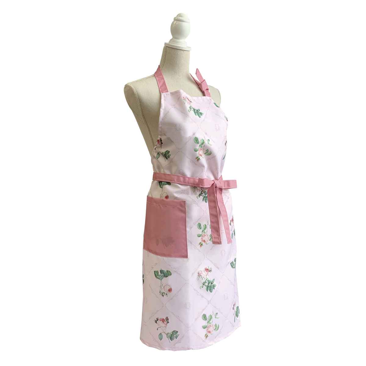 エプロン ポリエステル 100％ ポケット付き 花柄 チェリーローズ