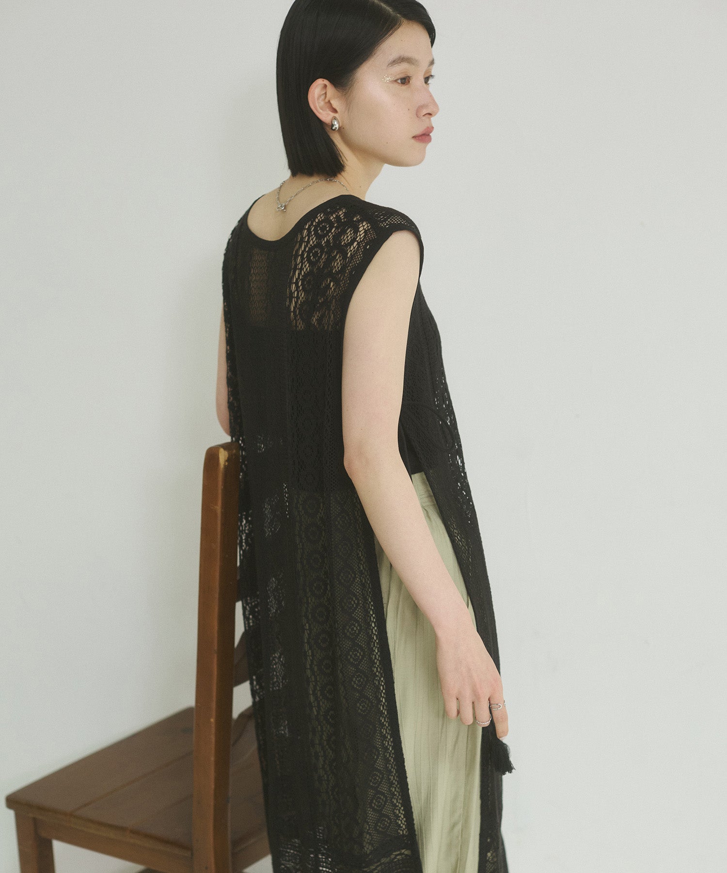 レースレイヤード ノースリーブ ワンピース
