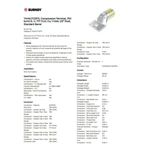 YA44LTC12FX, Compression Terminal, 750 kcmil G, H, 777 DLO, Cu, 1