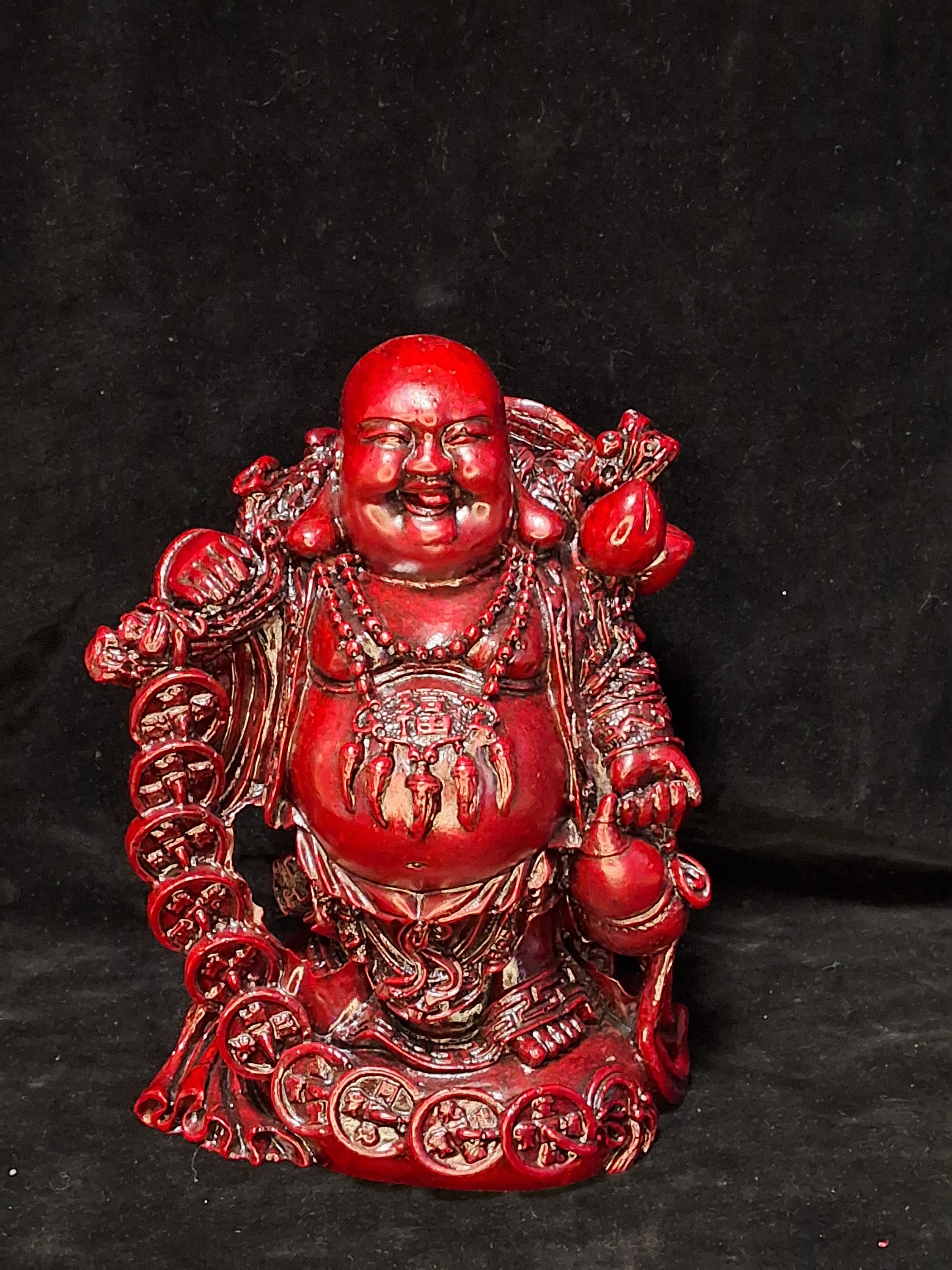 Vintage Standing Lucky Coin Money Red Laughing Buddha Statue