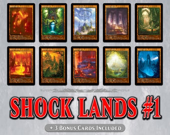 SHOCK LANDS Set #1 - Set of 10 MTG Proxy Shock Lands for Commander