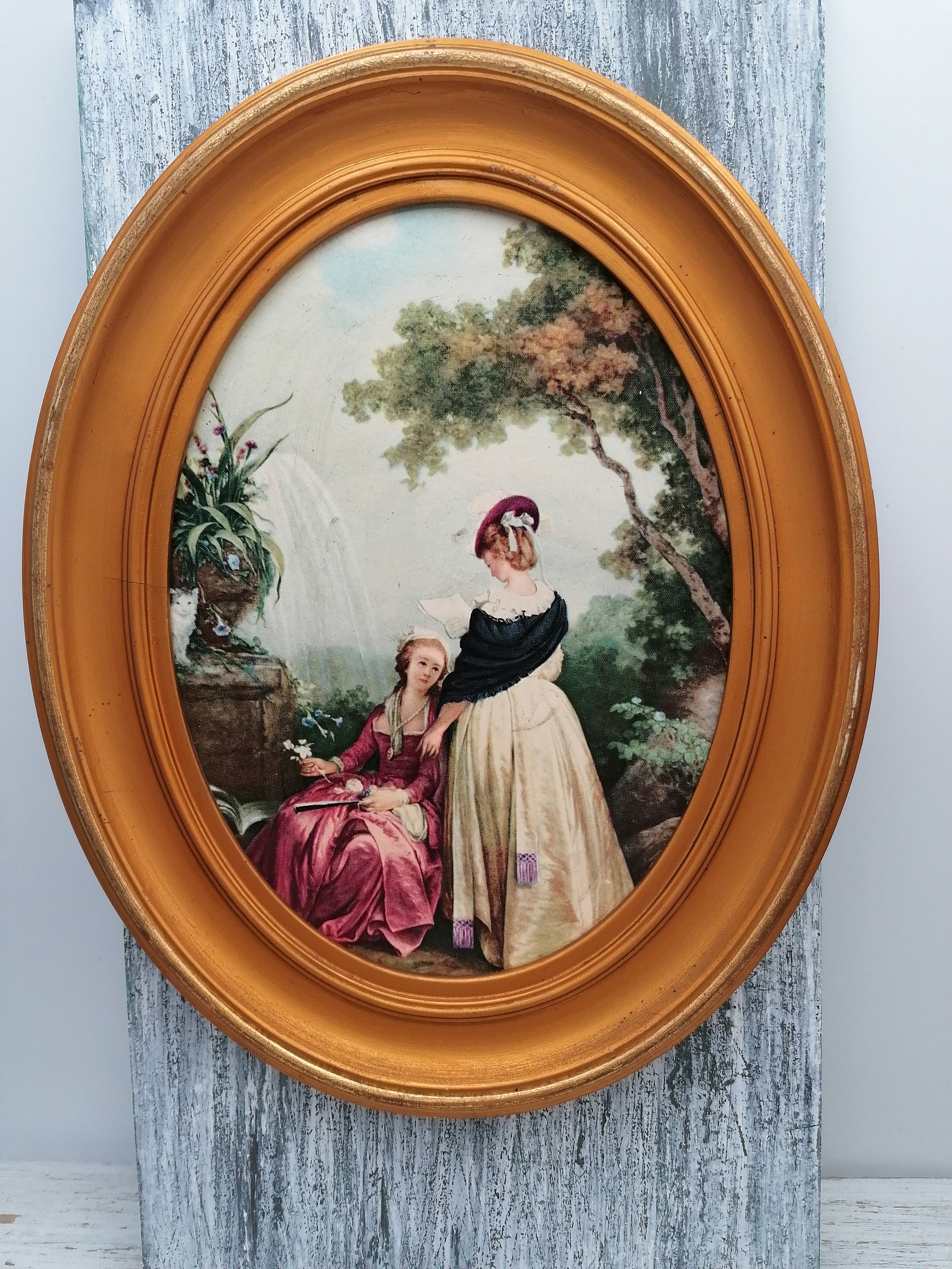 木製ベースのアンティーク楕円形額縁、絵画木製フレーム、金色の楕円形