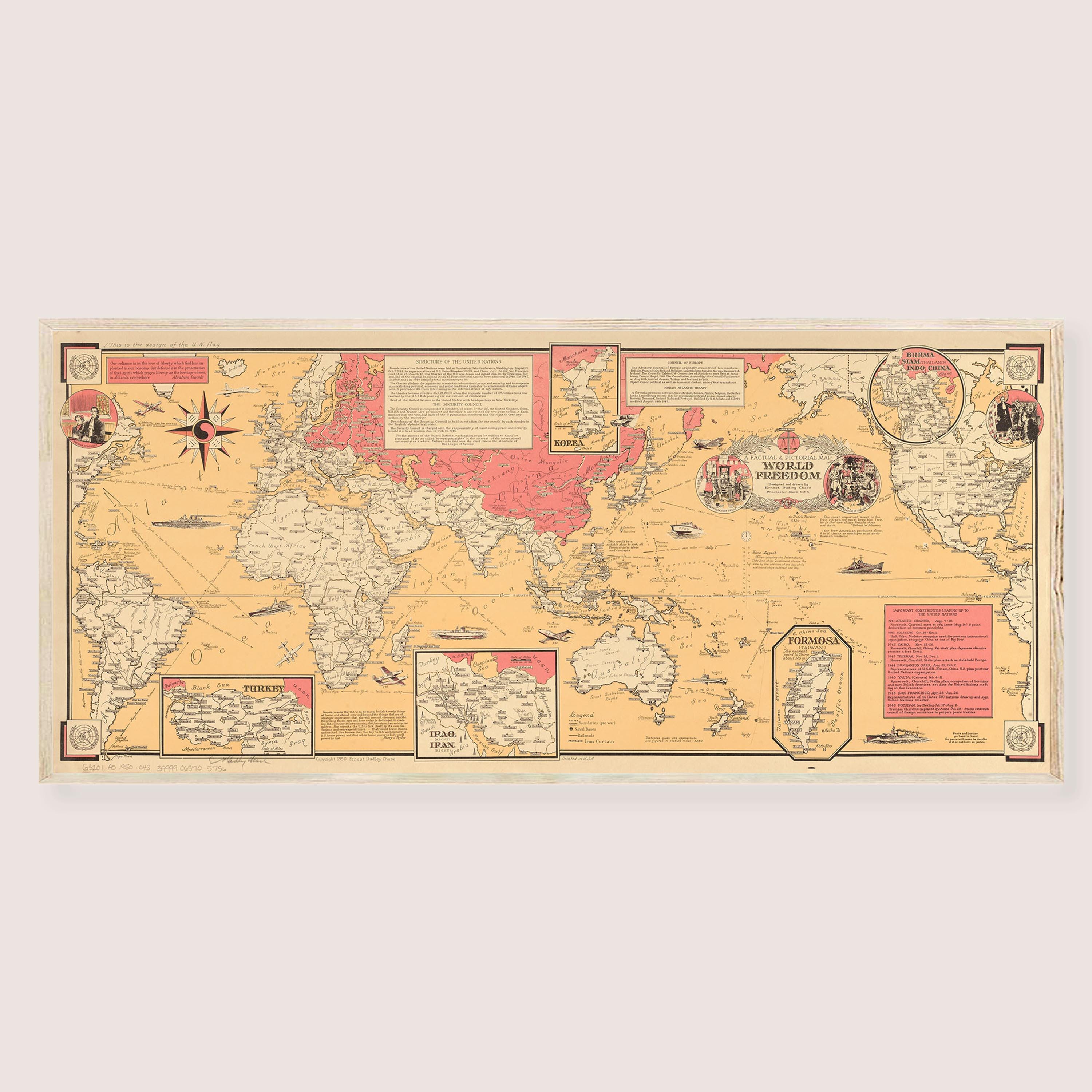 ヴィンテージ 1950 年の世界自由地図壁画 - 古い絵画の世界地図