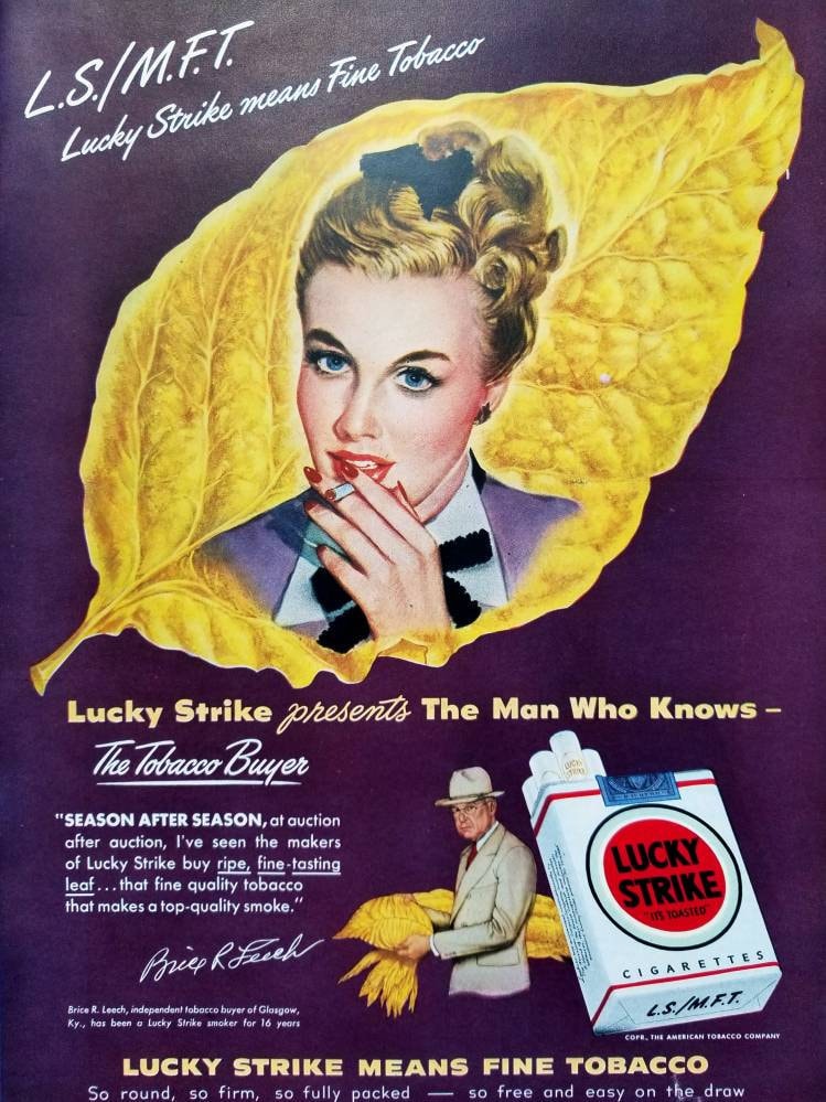 1948 Lucky Strike Cigarettes Vintage Advertisement Man Cave Wall
