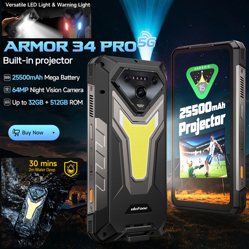Ulefone Armor 34 PRO DLP Projector 5G AI Rugged Phone Android 15