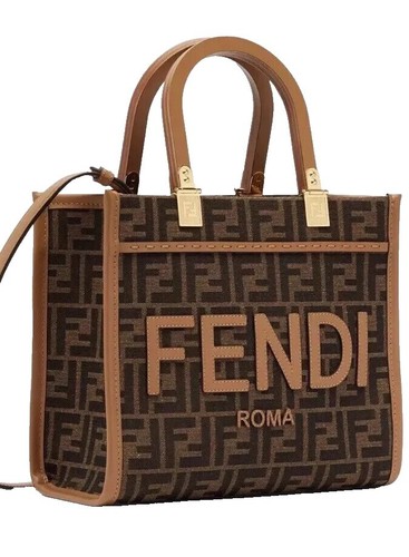 FENDI Etnico Denim Leather Shoulder Bag Indigo Blue Brown 8BN157