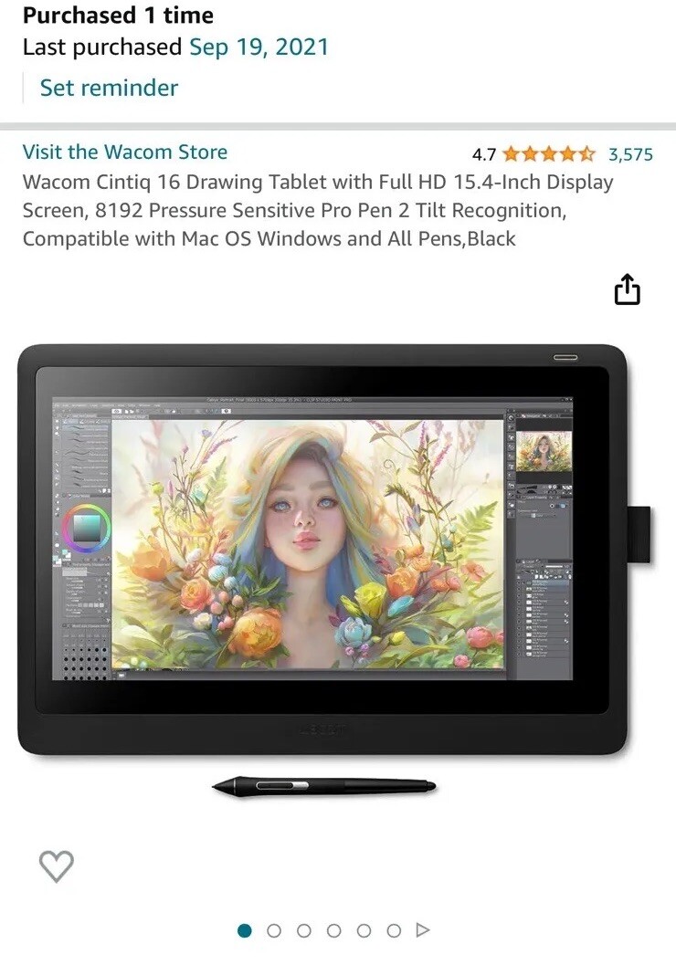 Wacom Cintiq 16 Creative Pen and Touch Display Drawing Monitor
