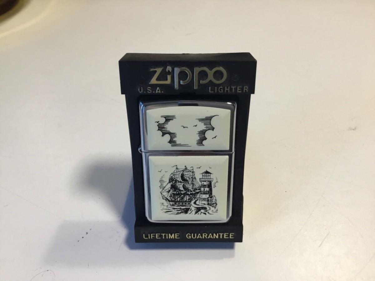 New ZIPPO scrimshaw ship and lighthouse model 359 XII vintage | eBay