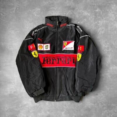 Vintage Black Ferrari F1 Racing Embroidery Jacket UPS Shell