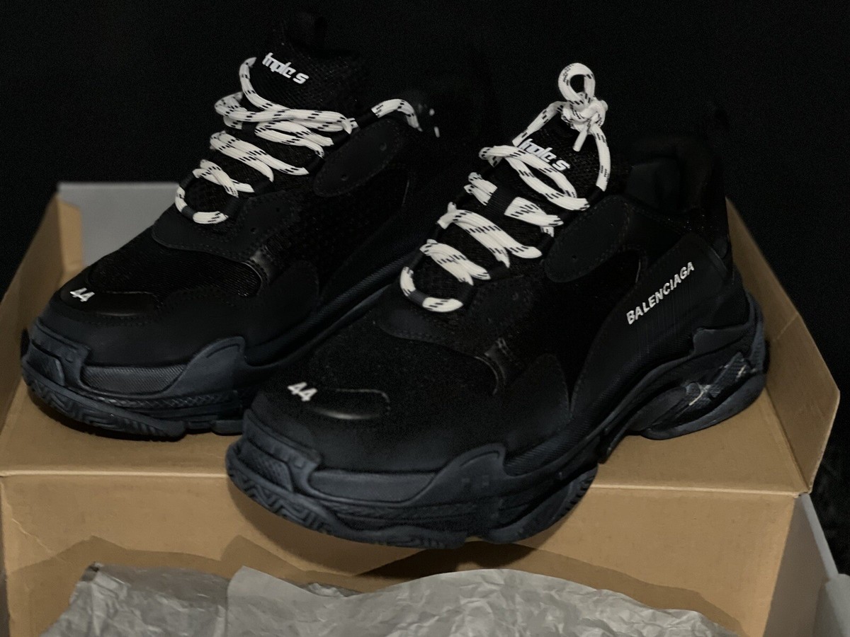 Balenciaga Black Triple S Pre-Distressed Wash Black Sneakers | eBay