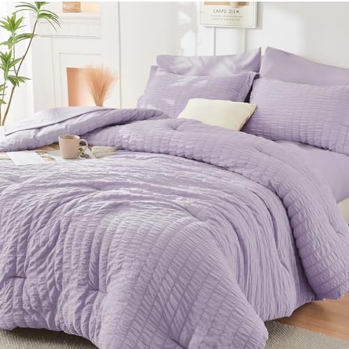 Lavender King Size Comforter Set Seersucker 7 Pieces, All Season