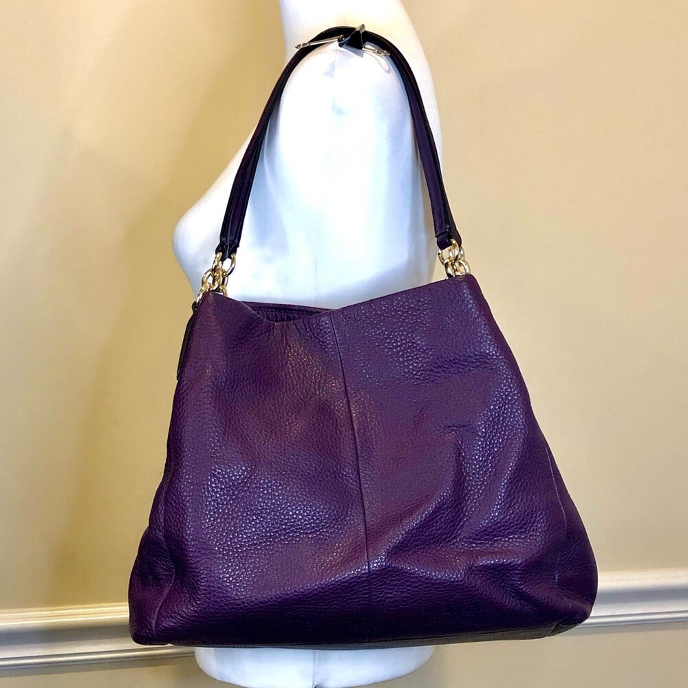 COACH Purple Leather Zipper & Magnetic Close Hobo Shoulder Bag w