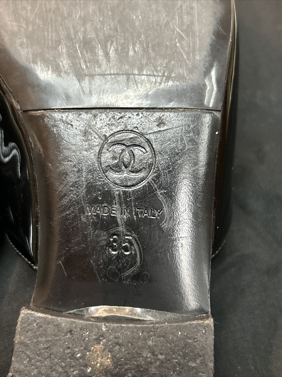 Chanel Interlocking CC Logo Black Fabric Size 4.5/35 Women's Mules