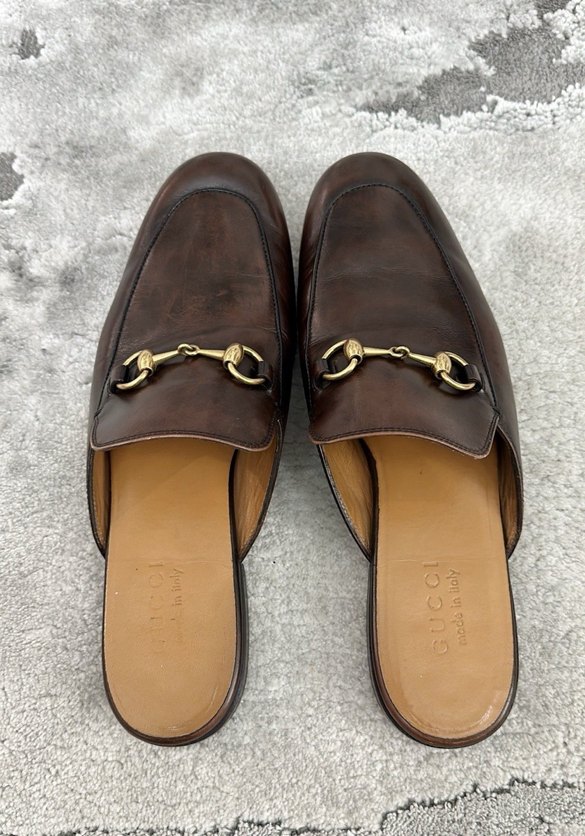 Authentic Gucci Leather Princetown Brown Men Leather Slipper/Mule