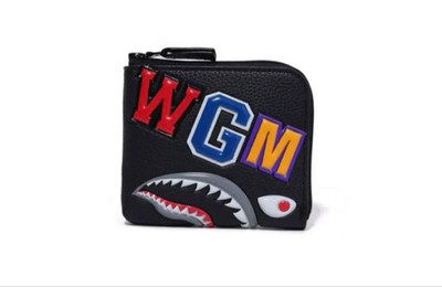 A Bathing Ape BAPE Shark Mini Wallet Black WGM Zip Japan New