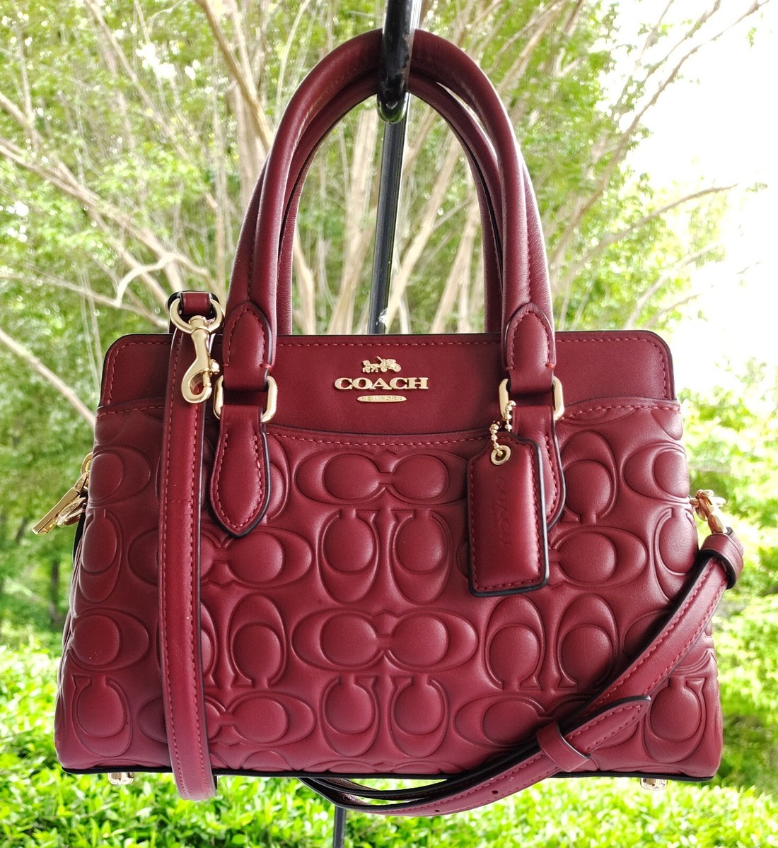 Coach MINI CM050 Darcie Carryall Red Signature C Embossed Leather