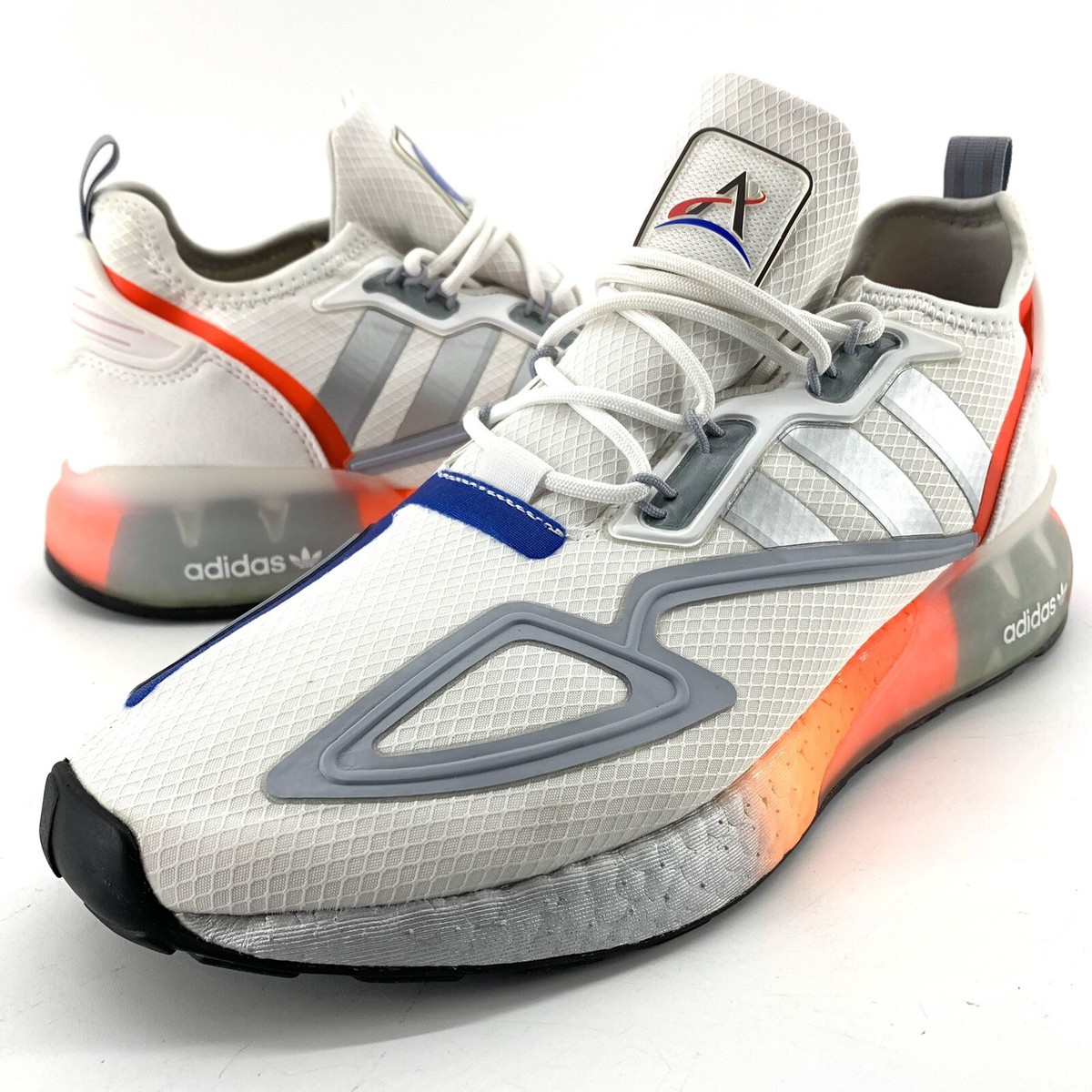 Adidas Mens ZX 2K Boost NASA FY5725 White Silver Orange Blue Shoes