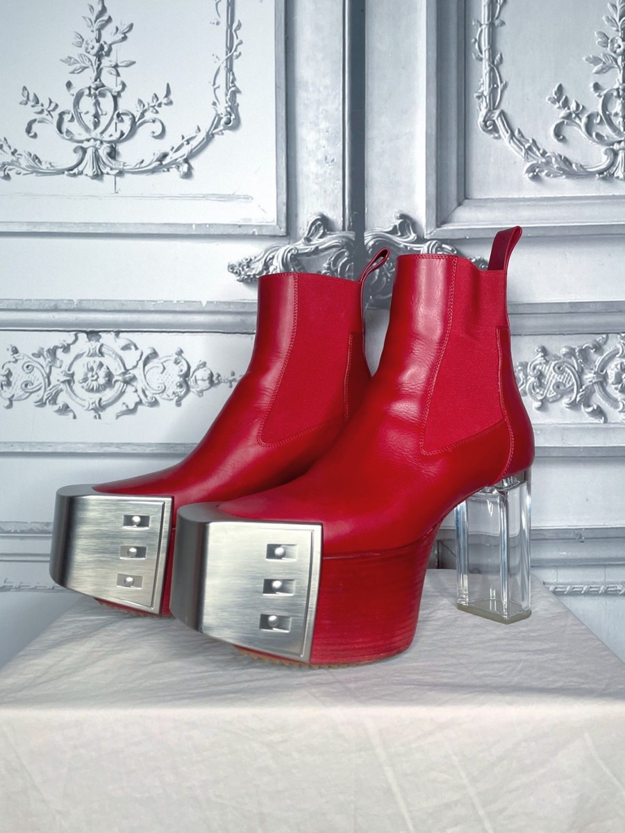 Rick Owens - FW2021 - Kiss Boots in red leather with silver front