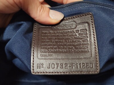 COACH 11220 Signature Pattern Blue Handbag Purse Brown Handles | eBay