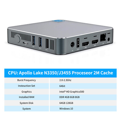 Intel Mini PC Celeron N3350 2.4GHz Windows 10 Pro 4GB+64GB 2.4/5.8