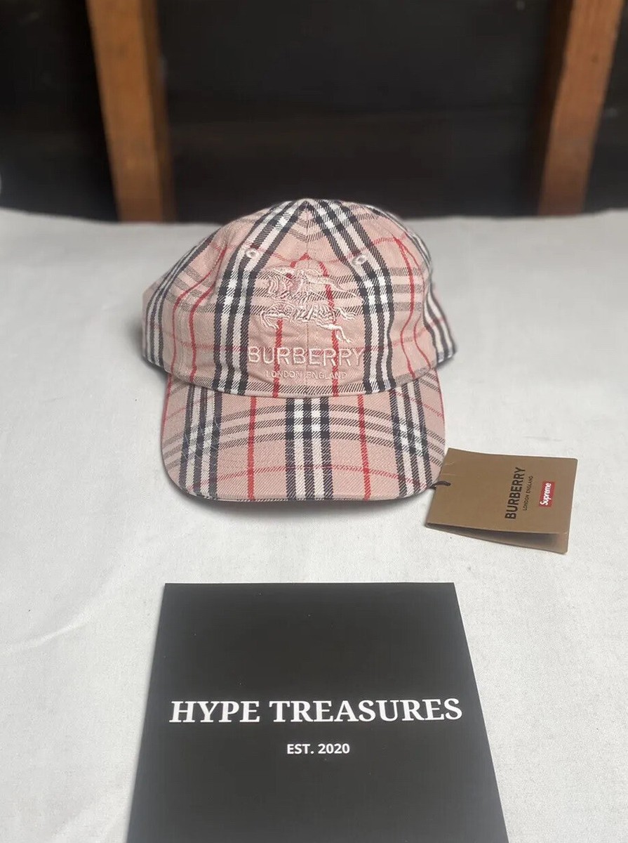 BRAND NEW SUPREME X BURBERRY PINK STRIPE 6 PANEL HAT-HYPETREASURES