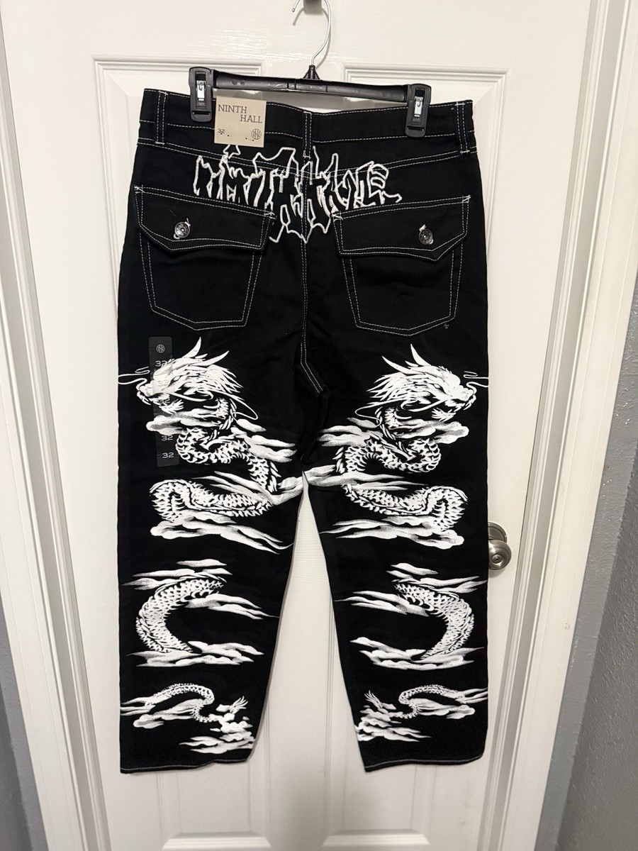 Ninth Hall Zumiez Wide Leg Jeans Black Sz 32 Dragon Skater Punk