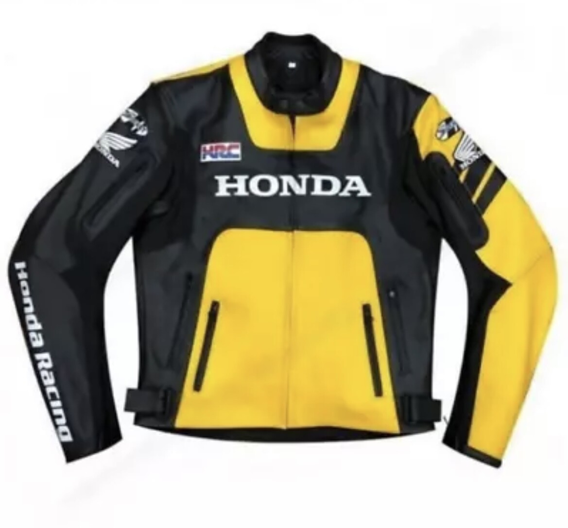 HRC YELLOW HONDA LEATHER RACING JACKET CE APPROVED FOR MEN BIKER