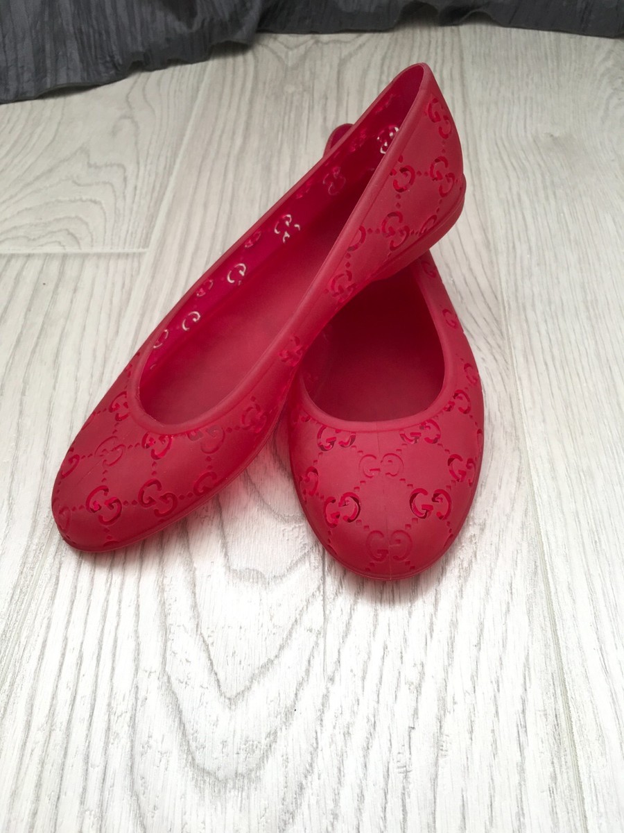 Gucci Red monogram GG logo Rubber Jelly Ballet Ballerina Shoes 36