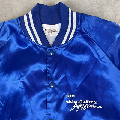 Vintage 80s Satin Bomber Jacket Blue Size L GTE Made in USA | eBay