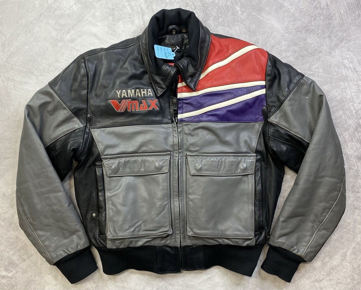 Vintage YAMAHA V Max Snowmobile Leather Jacket Embroidered Women's