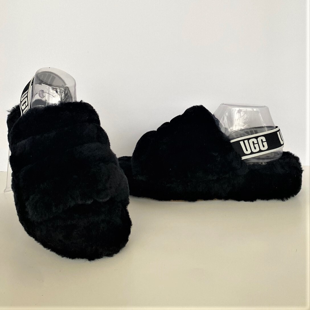 UGG FLUFF YEAH Black Slides, New, Size 10 | eBay