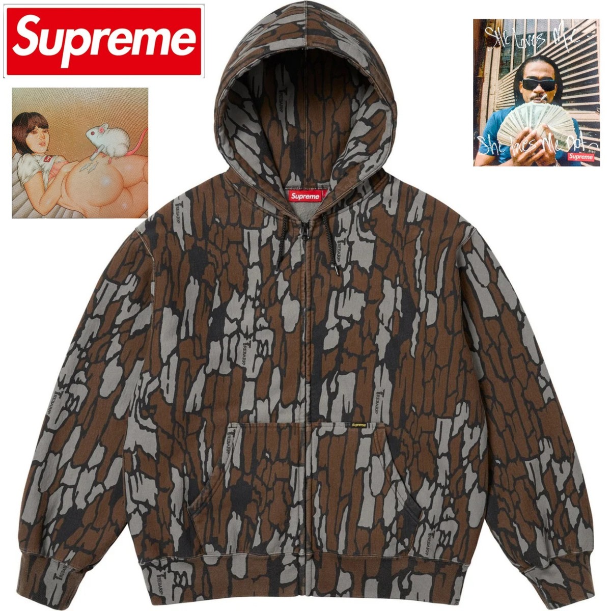 Supreme Trebark Work Zip Up Hoodie XXL w/3 Decals Hooded Mossy