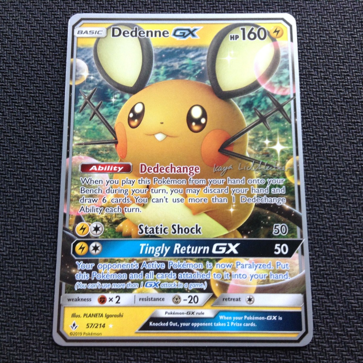 Pokemon x2 DEDENNE GX 57/214 2019 WORLD CHAMPIONSHIP NON HOLO