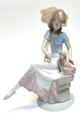 Lladro Picture Perfect #7612 Woman with Umbrella and Dog Figurine