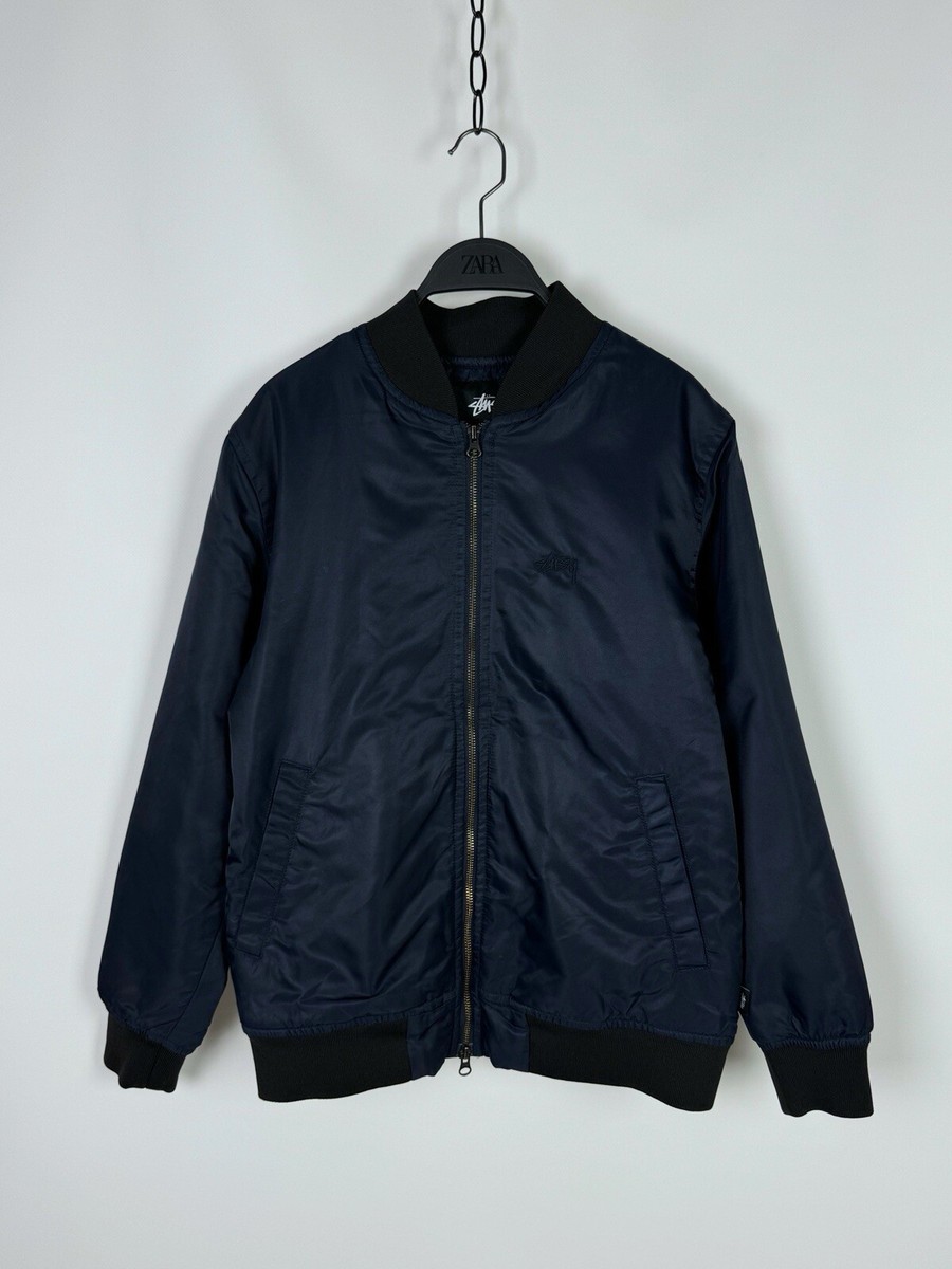 Stussy Embroidery Logo Basic Navy Bomber Jacket | eBay