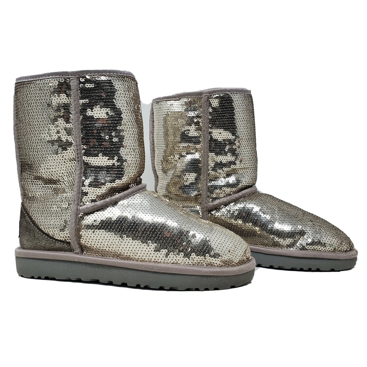 UGG Classic Short Sparkles Genuine Shearling Lined Boot Silver 7