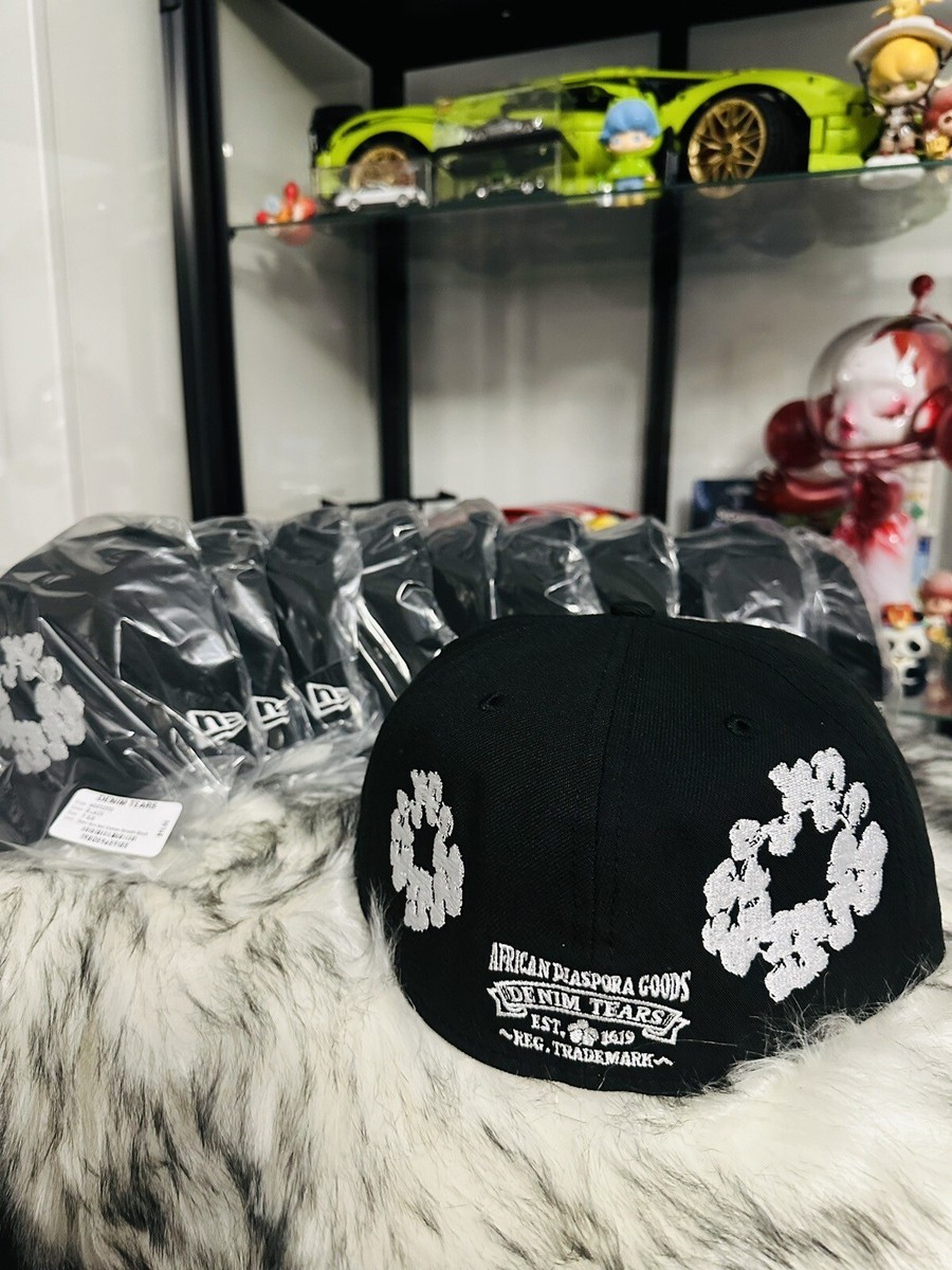 🔥Denim Tears x New Era 59/50 Cotton Wreath Fitted Hat Cap Black