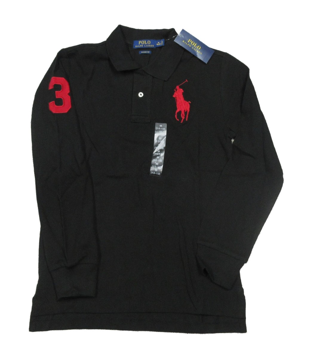 Polo Ralph Lauren Boys Black Big Pony Classic Fit Mesh Long Sleeve