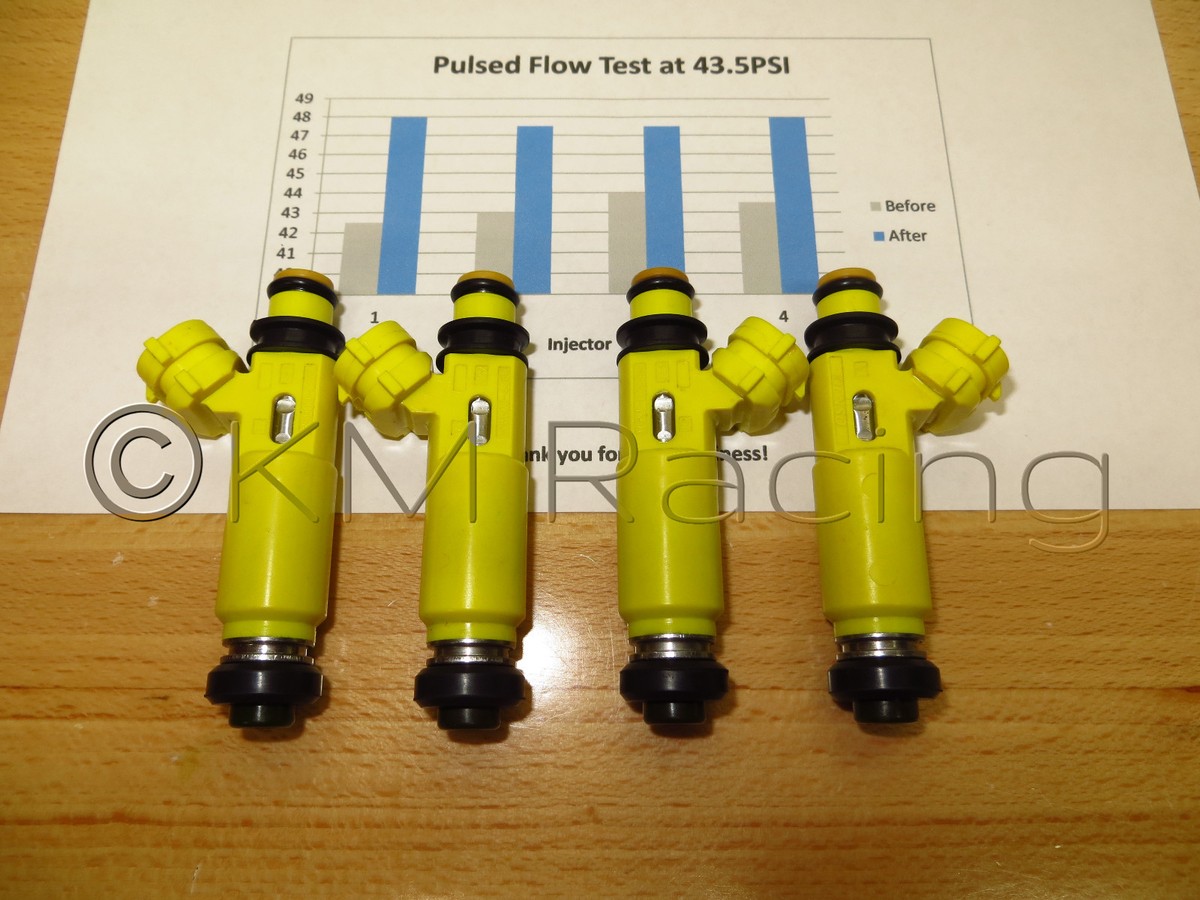 4x Mazda RX-8 Denso Yellow Fuel Injectors: Flow Tested & Cleaned