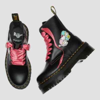 Dr. Martens Women's Jadon X Hello Kitty Quad Platform Black Smooth