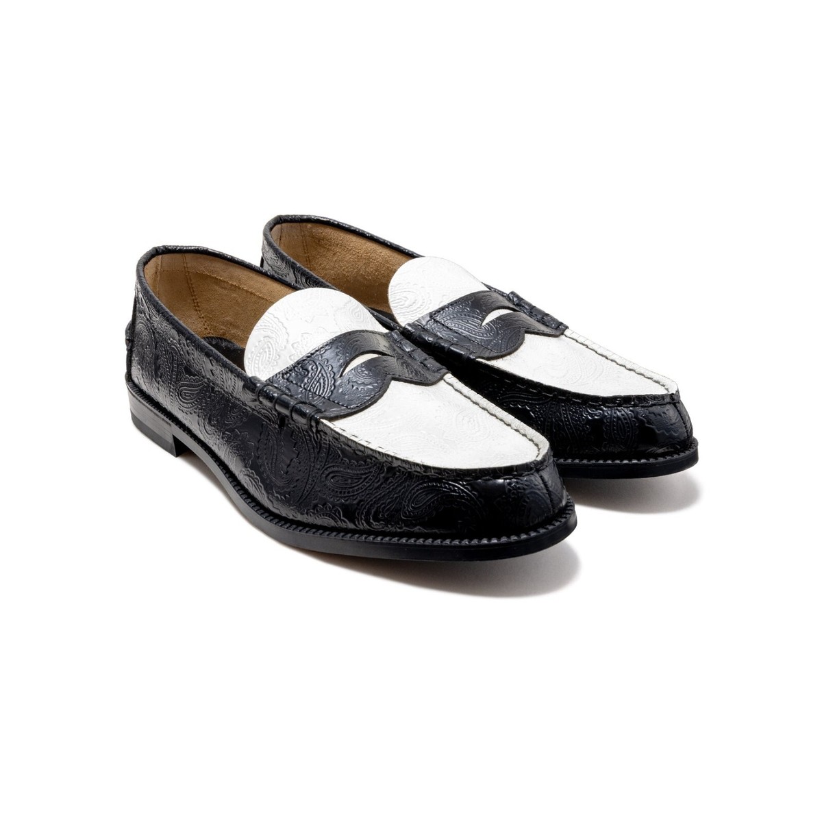 Kenford MENS EMBOSSED LOAFERS / BLACK WHITE PAISLEY loafers Shoes