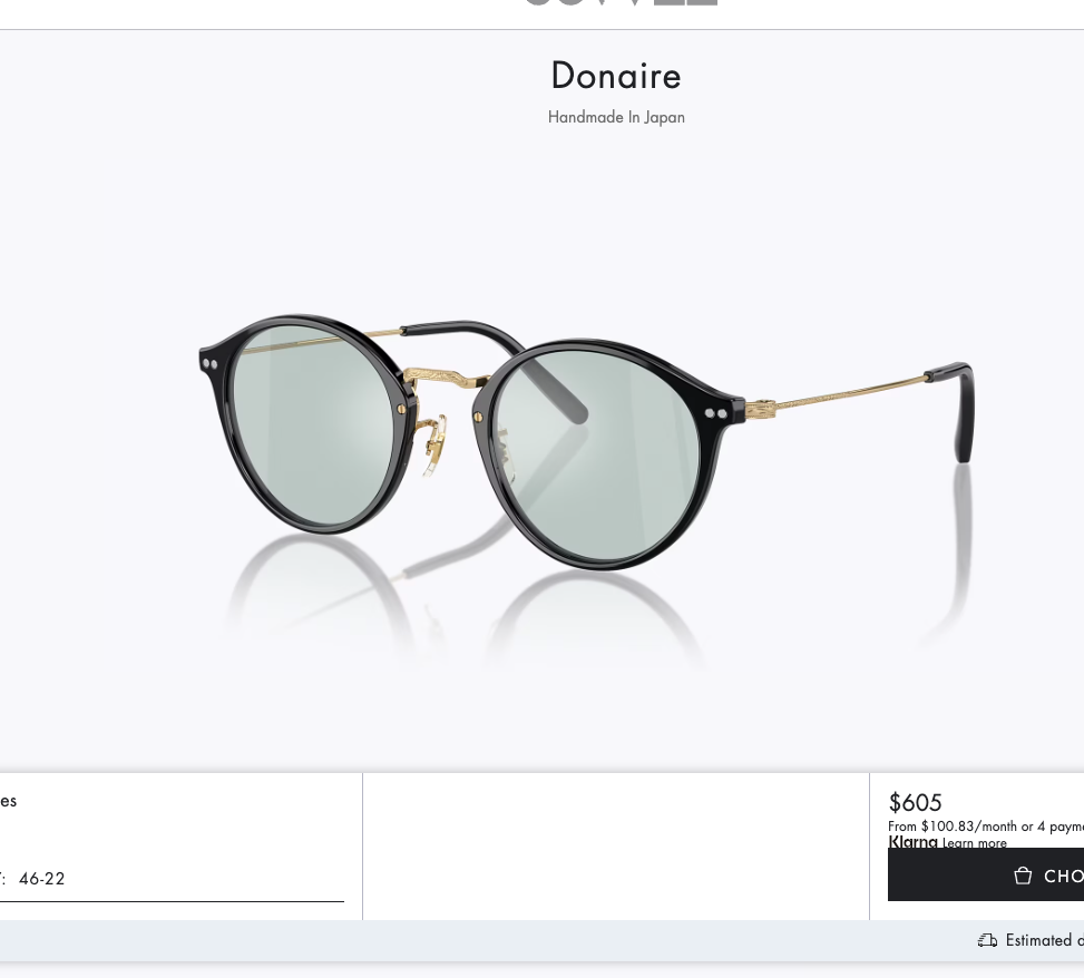 OLIVER PEOPLES DONAIRE 46mm Optical in Black/ Gold ~ Sea Mist