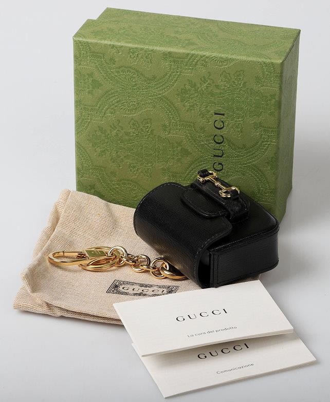 NEW GUCCI HORSEBIT 1955 BLACK LEATHER KEYCHAIN BAG CHARM W/BOX | eBay